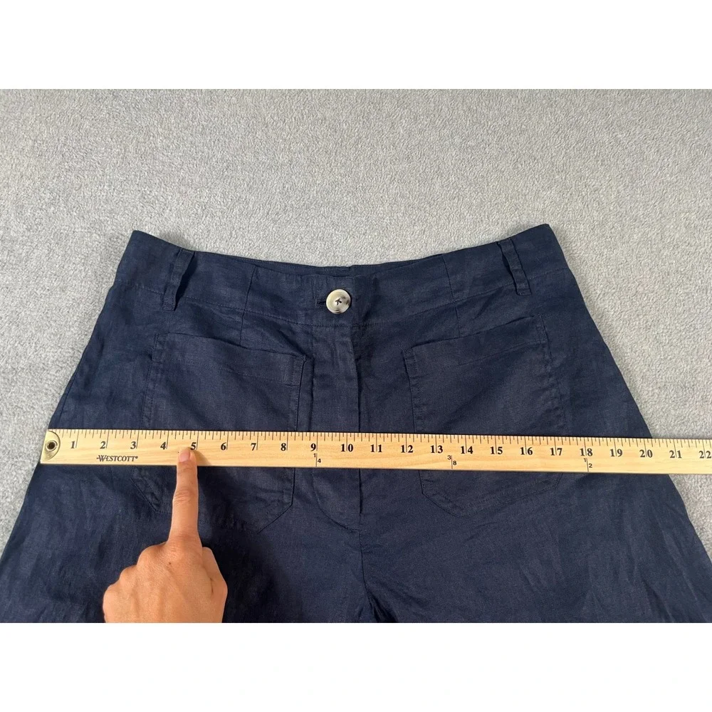 NWT! Quince Womens Navy 100% European Linen Patch Pocket Wide Leg Pants Size 12